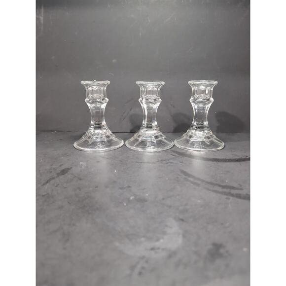 Glass Candlestick Set of 3, Pillar Candleholders, Holders, Vintage Table Decor - Picture 4 of 9